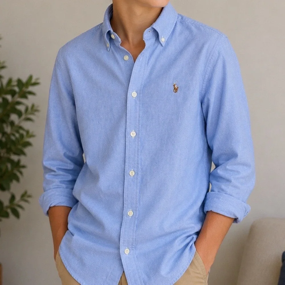 Ralph Lauren Boys 14 Oxford Button Down Shirt Blue Pony Cotton Preppy School